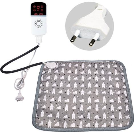 Tapis Chauffant Chien Chat 45x45cm avec Minuterie Auto Off, Coussin Chauffant Electrique pour Animaux Temperature Reglable avec Cordon Anti Morsure (1/5)