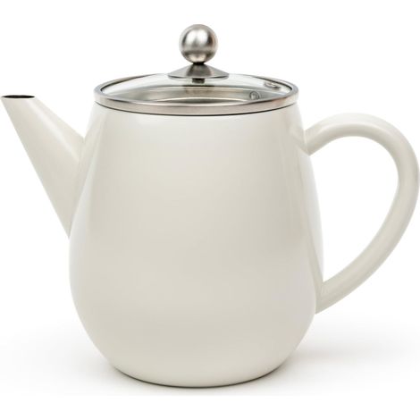 Theiere Avec Infuseur, Filtre à Thé Inox, 1,1 Litres - Blanc (1/5)