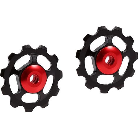 2x galets de renvoi en alliage d'aluminium 11T CNC pour dérailleur arrière de vélo (noir+rouge) (1/5)