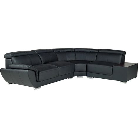 Vente-Unique – Canapé d'angle convertible en cuir supérieur – 5 places – Noir – Angle droit – Têtières multiposition – Table d'appoint intégrée (1/5)