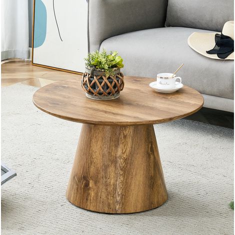 Mesa de centro redonda fija 60x60x35 cm de MDF efecto madera natural FloraGrace (1/5)