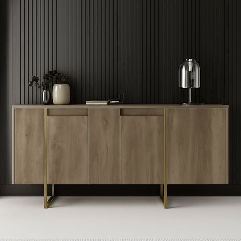 Dmora - Kommode Dgarzitt, Wohnzimmerbuffet, Wohnzimmer-Sideboard, Moderne Küchen-Speisekammer, 160x35h80 cm, Walnuss und Gold (1/5)