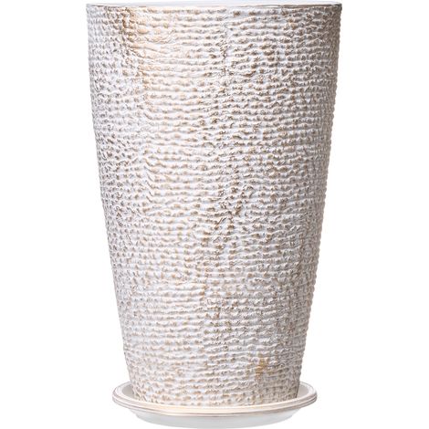 Mophorn Juego de 2 maceteros altos para exterior de 53 cm de alto, redondos y grandes, para porche y patio, con acabado en piedra. Maceteros para flores y árboles.