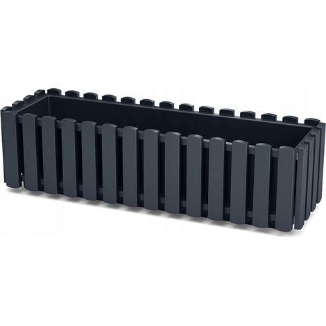 Rechteckiger Balkonblumentopf, anthrazitfarben, mit Holzrahmen, Gehäuse DDEF600-S433