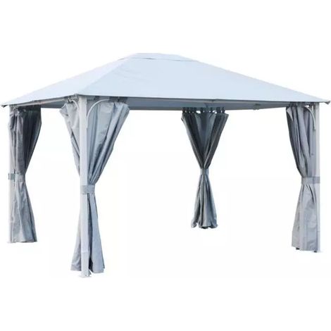 gazebo da esterno "fuenti" impermeabile e tende laterali color grigio, 3x3,60xh2,63 m
