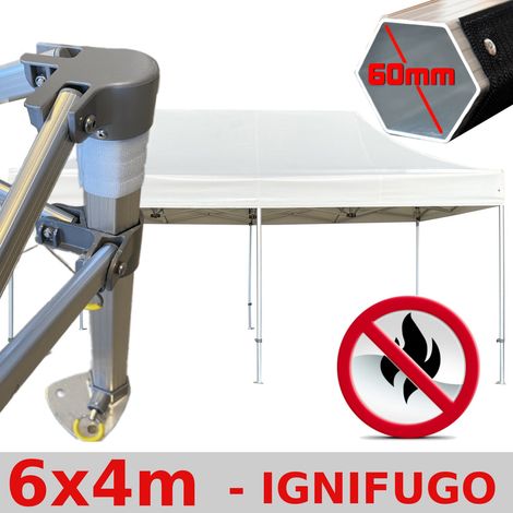 Gazebo 4x6 m bianco certificato IGNIFUGO SENZA laterali pieghevole alluminio piantone esagonale 60mm portatile estendibile richiudibile estensibile acciaio per fiere eventi stand chiosco tenda tendone (1/5)
