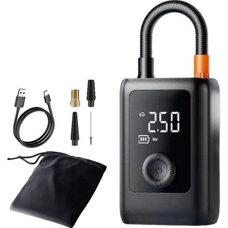 Compresseur sans fil portable, 150 PSI, lumière LED d'urgence, noir (1/2)