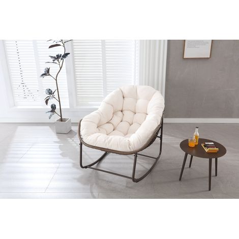 Fauteuil à Bascule Œuf en Rotin Synthétique Tressé Siège de Jardin Intérieur Extérieur Coussin Épais 78x106x90 cm (1/5)