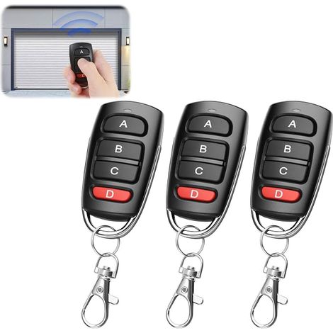 Paquete de 3 mandos a distancia inalámbricos universales de 433 MHz para puertas, duplicadores con 4 botones, alcance de 50 m, compatibles con 2260, 2262, PT2264, 5326, 2240 y 1527. (1/5)