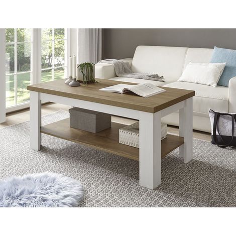Landhaus Couchtisch PISA-61 in Pinie weiß und Eiche hell, B/H/T ca.: 120/50/60 cm (1/3)