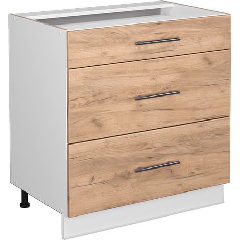 Cassettiera da bagno Fame-Line, Rovere dorato, 80 x 81.6 cm con 3 cassetti, senza piano di lavoro, Vicco