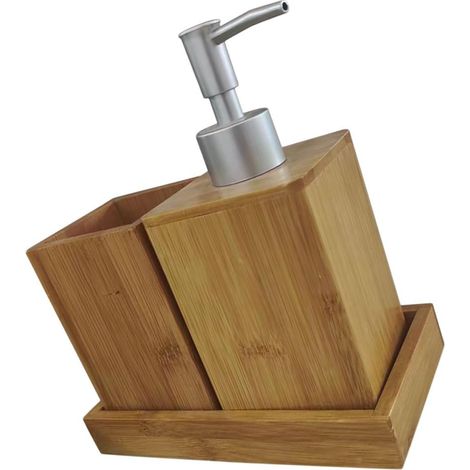 Accessoires Salle de Bain Bambou Set Porte-Brosse à Dents Distributeur (1/5)