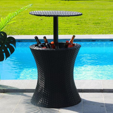 Skylantern – Table de jardin extérieur avec bassine à glaçon 30L – Hauteur réglable 55/84 cm – Résine tressée anti-UV – Table d'appoint pour événements (1/5)