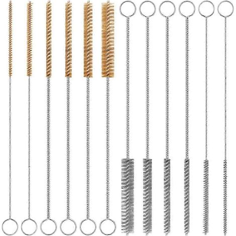 Ensemble de 12 brosses métalliques en laiton et acier inoxydable de 30 cm de long, de qualité professionnelle, pour le nettoyage de tubes et bouteilles. (1/5)