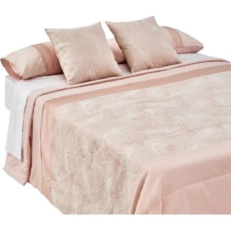Drap dessus de lit - JUANIO - Lisse - Rose clair - Microfibre jacquard 250x250 cm - Anti-acarien (1/4)