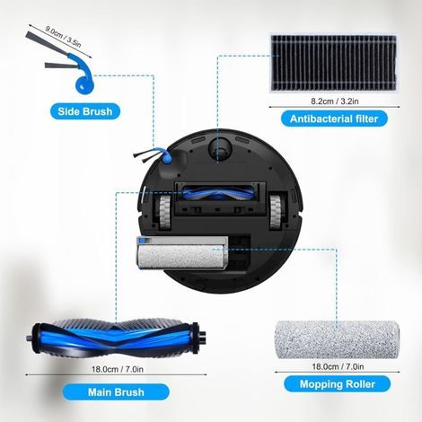 Kit d'accessoires pour ECOVACS DEEBOT T80 OMNI/X8 OMNI/X8 Pro OMNI Robot Aspirateur, 1 brosse principale, 4 filtres, 2 Lingettes Roller, 4 brosses latérales, 4 sacs à poussière, 1 brosse propre (1/3)