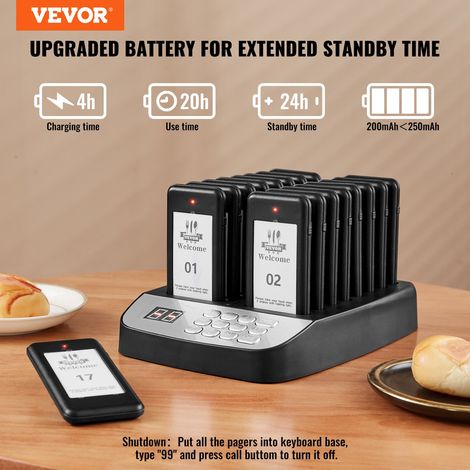 Système de Téléavertisseur de Restaurant, Bipeurs Restaurant sans Fil Longue Portée de 500 m, avec Vibration et Clignotant, 16 Buzzers pour File d'Attente, Camion Restaurant, Café, Magasin (1/5)