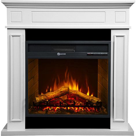 Camino Elettrico da Pavimento Effetto Fiamma 89,5x90,5x28 cm 900W/1800W in Legno Bianco (1/5)