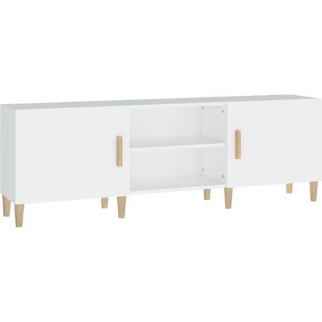 Meuble TV multimédia étagère télévision buffet téléviseur salle à manger salon chambre 150 x 30 x 50 cm bois d'ingénierie blanc