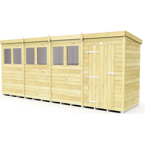 16 x 4 Feet Pent Shed - Single Door With Windows - Wood - L118 x W474 x H201 cm
