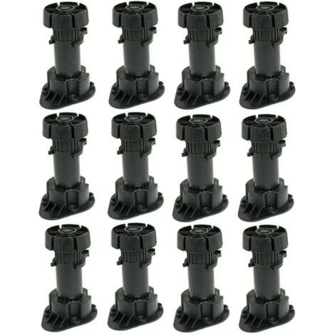 Lot de 12 Pied Réglable pour Meuble Pieds pour Armoire en Plastique avec Clip Fixation Base - Hauteur 120 à 150mm (1/5)