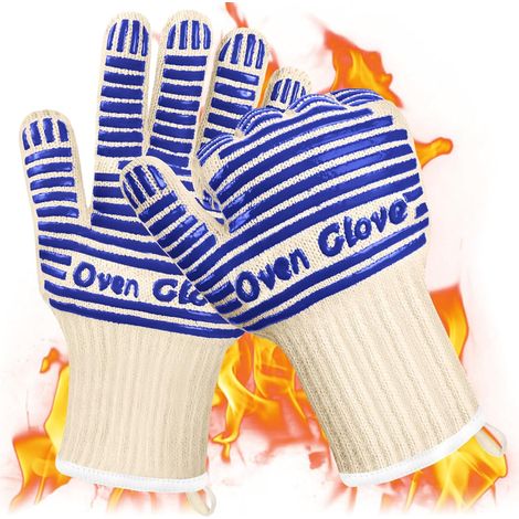 Gants de Cuisine, Gant de Barbecue, Gants Anti Chaleur, Antidérapants en Silicone,Résistants à la Chaleur jusqu'à 350 °C, pour Cuisson, Barbecue, Cheminée, Grill (Bleu - 32 cm) (1/5)