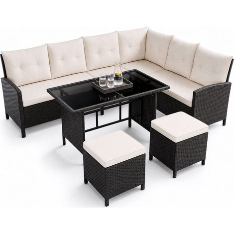 Salotto in polyrattan Manacor   Nero , Crema  Set di mobili da giardino con divano per 7 persone incl. cuscini (1/2)