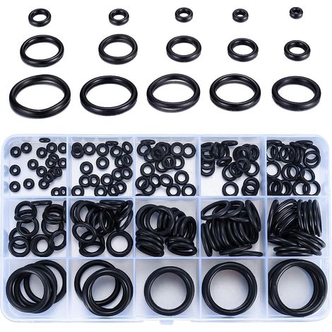 350 Pièces 15 Tailles Joint Torique Noirs Kit d'assortiment, Joints Toriques Métriques en Caoutchouc Nitrile, pour Robinet, Véhicule Climatisation, Electroménagers, Roulement, Pompe (1/5)