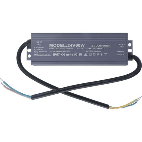 Transformateur de pilote de lumière d'alimentation LED, tension constante étanche IP67 60W AC170-265V24V 2,5A (1/5)