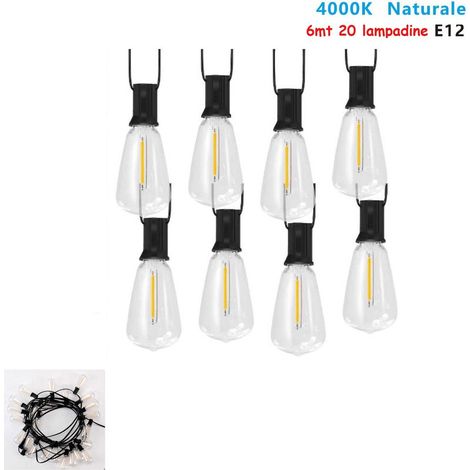 CATENARIA CATENA LUMINOSA 6MT CON 20 LAMPADINE E12 ESTERNO LUCE NATURALE 4000K (1/2)