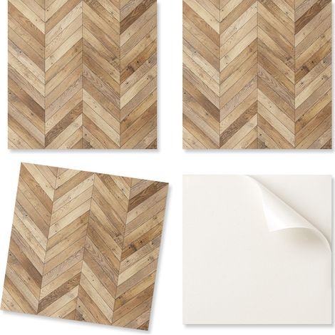 Baldosas de vinilo autoadhesivas con estampado para sal贸n, dise帽o de espiga, imitaci贸n madera, 4x50x50 cm