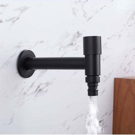 Robinet mural en acier inoxydable pour salle de bain, comptoir, lave-linge, eau froide, noir mat, longue durée (1/5)
