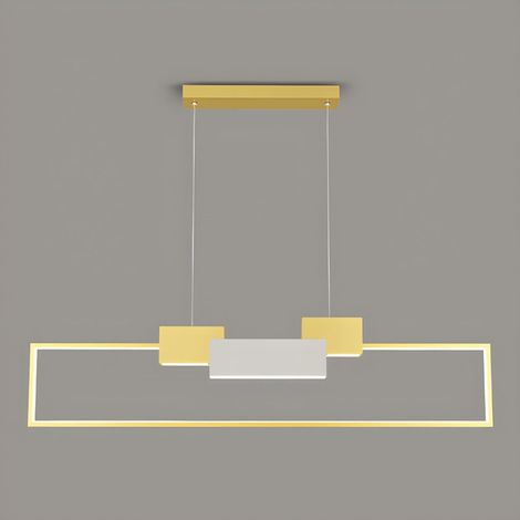 TRADE SHOP - Lampadario A Sospensione Led 36w Rettangolare Con Telecomando Design Moderno Oro 71592 -