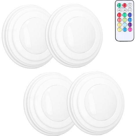 Lot de 4 Lampes LED Rondes RGBW 13 Modes de Couleur avec Télécommande, Fixation Sans Perceuse, Économie d'Énergie, Luminaires Sans Fil (1/5)