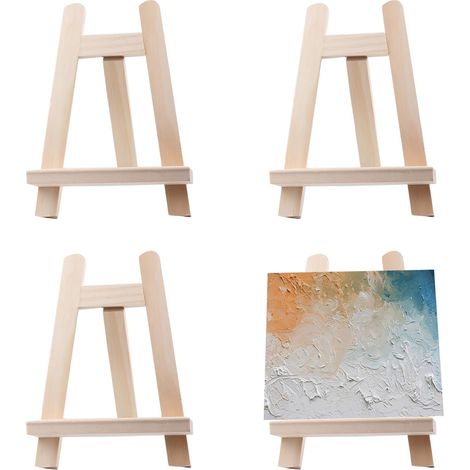 Set mit 4 Mini-Tischstaffeleien aus Holz – 15 x 20 cm – Kleiner Ständer für Bilderrahmen – Hochzeitsstaffelei – Zum Malen, Zeichnen, für Kunstwerke und Ausstellungen