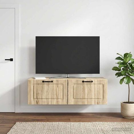Meuble TV mural en bois d’ingénierie, chêne sonoma, 2 portes, 98 x 41 x 30 cm - PANGIVO (1/5)