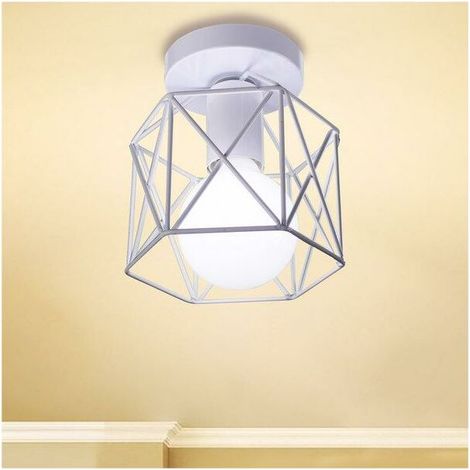 JKWG Retro Plafonnier Industrielle en Métal Carré Fer, Suspension Cage Cube Luminaire E27 pour Salon Chambre Café Bar Restaurent Entrée Couloir (Blanc) (1/5)