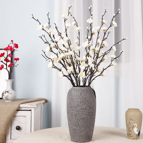 Branche de Fleurs Faux Plum Ornament Silk Blanc pour Décor Noces Fête Artificiel 55cm (1/5)