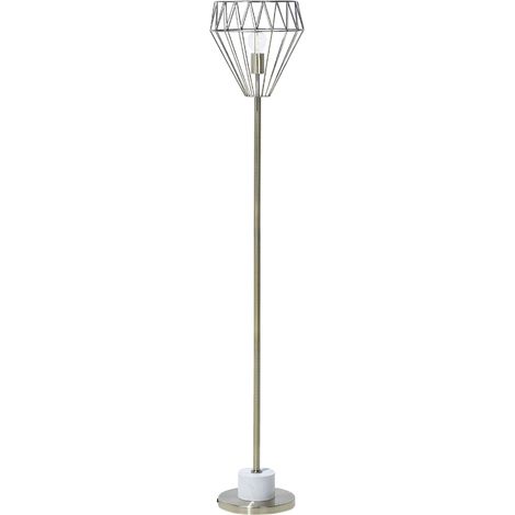 Lámpara de pie de metal latón con pantalla abierta soporte blanco aspecto moderno Mooni