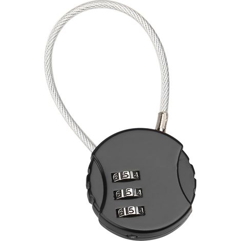 Cadenas à Code Réinitialisable 3 Chiffres - Serrure à Combinaison avec Câble pour Valises, Sacs et Casiers - Noir (1/5)