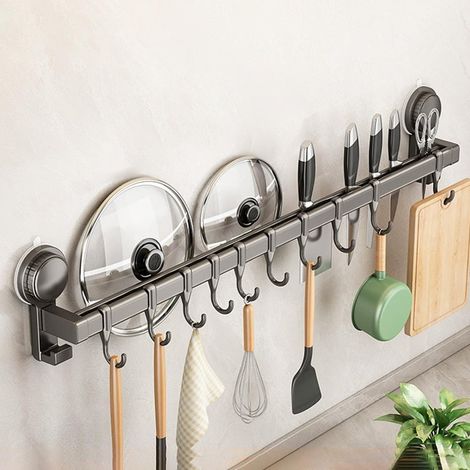 Support à ustensiles de Cuisine,Porte Ustensiles Cuisine avec Crochets,Barre de Cuisine Murale Crochet,Accroche ustensiles de Cuisine,pour Cuisine,Salle de Bains ou Garage (1/5)