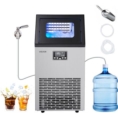 VEVOR Macchina per Cubetti di Ghiaccio Commerciale, Fabbricatore per Cubetti di Ghiaccio da 54 kg/giorno con Capacita di 13 kg da Pavimento da Tavolo in Acciaio Inox, Sottobanco, Autopulente