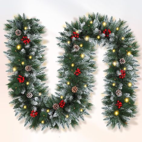 Guirlande de Noël 9 Pieds, Rotin Vert avec Décorations de Fleurs Rouges pour la Maison, Les Escaliers, la Cheminée, la Décoration Intérieure et Extérieure de Noël avec Lumières LED (Vert) (1/5)