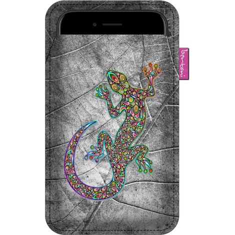 Funda para smartphone con estampado de lagarto - Fieltro ecológico, 105x175 mm, Gris, Estampado duradero, Protección para el teléfono, Lavable a 40°C, Bertoni (1/5)