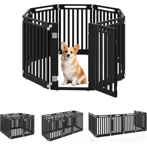Enclos Pliable pour Chiens avec 8 Panneaux en HDPE Parc pour Chiens Intérieur/Extérieur avec Porte Verrouillable et Piquets de Sol, Noir (1/5)