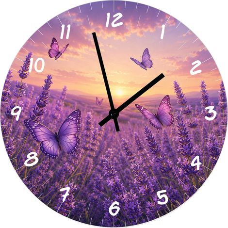 Horloge Murale Verre Lavande et Papillons 29 cm (1/2)