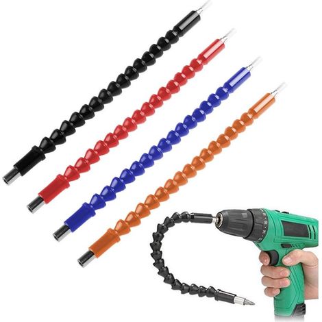 Lot de 4 rallonges de foret flexibles pour tournevis - 29,5 cm - Raccordement universel - Noir, rouge, bleu, orange (1/5)