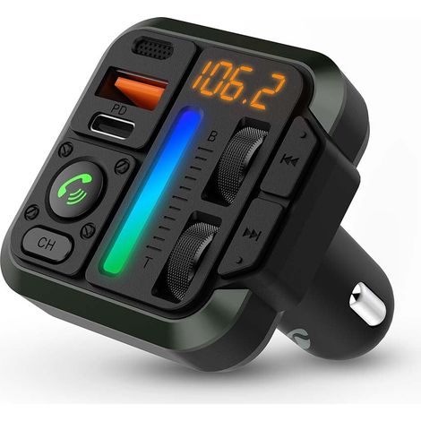 Transmisor FM Car Audio  Fijo  Llamadas manos libres  1 "  Pantalla ámbar  Bluetooth®  PD 18 W / PD 24 W  Carga rápida  Refuerzo de graves  Google Assistant / Siri  Negro