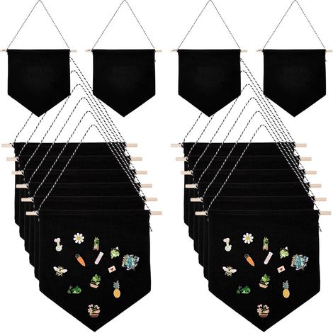 16 Pcs Support Mural Broches Rangement Bijoux Toile Bannière Présentation Épingles Émail Organisateur Noir Polycoton Vide Boucles d Oreilles Broches Collection pour Déco Maison et Cadeau (1/5)