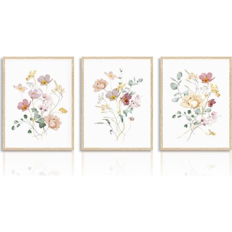 CCYKXA  Affiche Décorative Murale Fleur Aquarelle Poster Botanique Minimaliste pour Chambre Salon Décoration 30x40cm Lot de 3 Sans Cadre